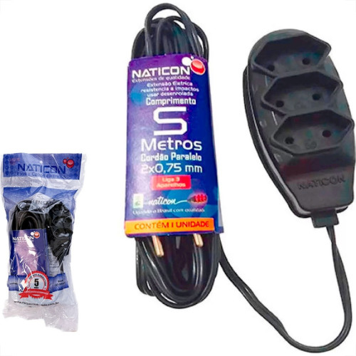 Eletrica Extensao Naticon Pp 2 Polos Terra 0 75Mm Preta