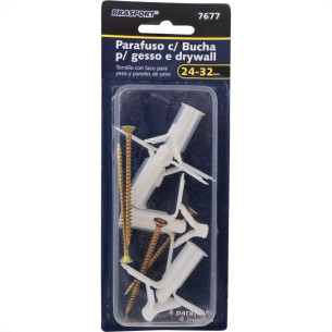 Cartela Bucha Fixacao Drywal Brasfort 24-32Mm+Parafuso Phillips Kit 4 Pecas 7677