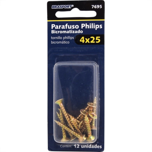 Cartela Parafuso Chipboard Brasfort Cabeca Chata Philips 4,0X25 Cartela Com 12 Pecas 7695