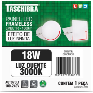 Luminaria Led Plafon Taschibra Frameless Borda Infinita Embutir Quadrado 18W 3000K 12Cm 