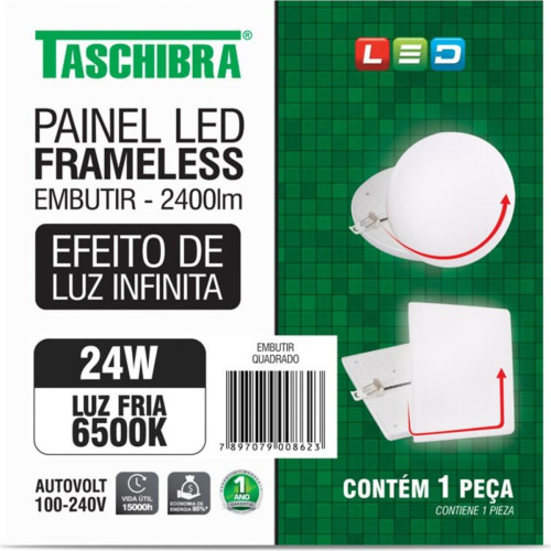 Luminaria Led Plafon Taschibra Frameless Borda Infinita Embutir Quadrado 24W 6500K 17Cm 