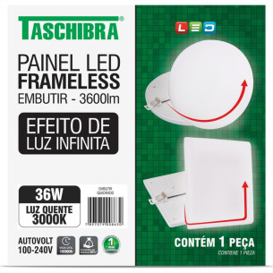 Luminaria Led Plafon Taschibra Frameless Borda Infinita Embutir Quadrado 36W 3000K 22Cm 