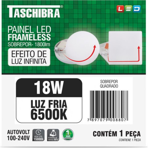 Luminaria Led Plafon Taschibra Frameless Borda Infinita Externo Quadrado 18W 6500K 12Cm 