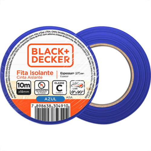 Black Fita Isolante B&D Azul 10Mt - Kit C/10 Rl