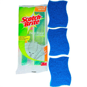 Esponja Scotch Brite Dupla Face Nao Risca Azul Com 3 Pecas