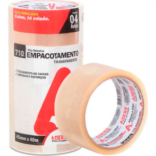 Fita Adesiva Embalagem Adere Transparente 710 - 45Mm X 40M - Kit C/4 Pecas