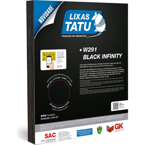 Lixa Black Infinity Tatu 80 Agua/Ferro/Massa - Kit C/25 Folhas