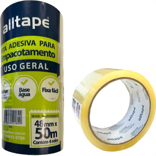 Fita Adesiva Embalagem Alltape Transparente 48Mm X 50M - Kit C/5 Pecas