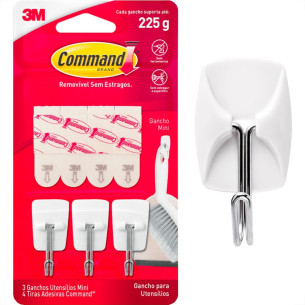 Gancho 3M Command Pequeno Para Utensilios 225G Com 3 Pecas