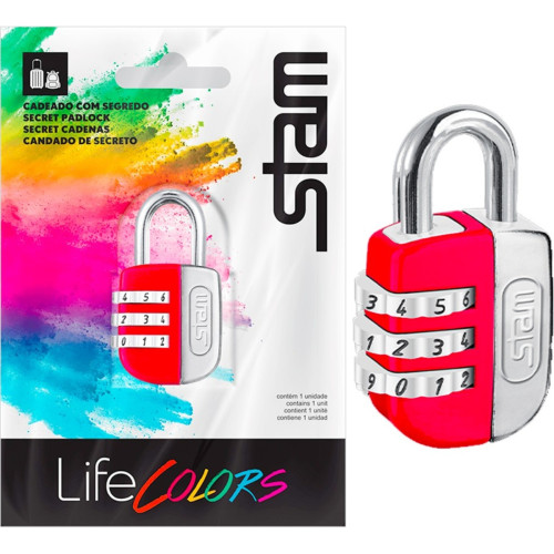 Cadeado Para Mala Stam Life Colors Com Segredo 25Mm Vermelho