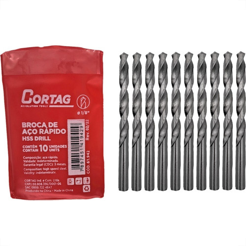 Broca Aco Rapido Cortag (E) 1/8'' - 61942 - Kit C/10 Pecas