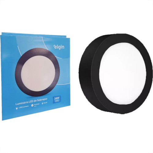 Plafon Led Sobrepor Elgin Redondo 24W. 6500K. Bivolt Preto