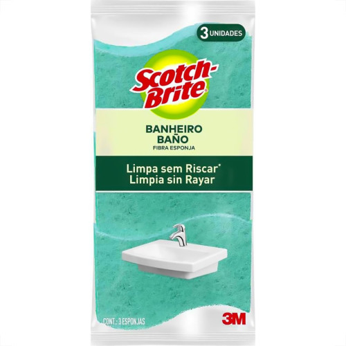 Esponja Scotch Brite Dupla Face Nao Risca Banheiro Azul Com 3 Pecas