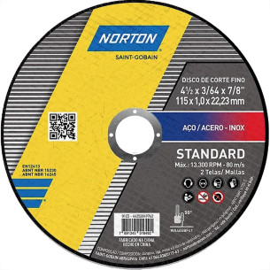 Disco Aco Inox Norton Standart - 4.1/2''X1,0''X7/8'' - Fino