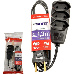 Extensao Daneva Sort 2 Polos Paralela 0,75Mm Preta - 1,3M - Dn1912