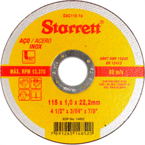 Disco Starrett Inox 4.1/2X1,0X7/8'' - Kit C/12 PC