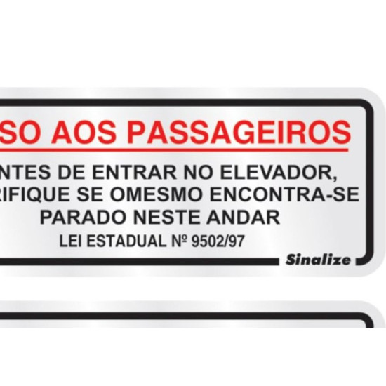 Placa Sinalizacao Aluminio 15X06 ''Aviso Elevador'' 2 Pecas 120Bk