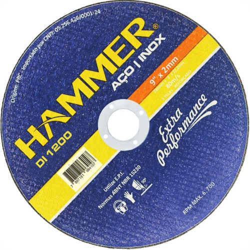 Disco De Corte Para Inox Hammer 9 X 2,0Mm Gydi1200