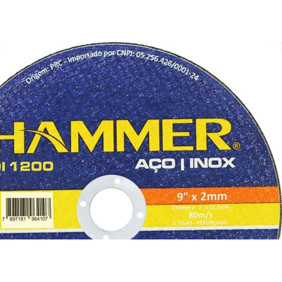 Disco De Corte Para Inox Hammer 9 X 2,0Mm Gydi1200