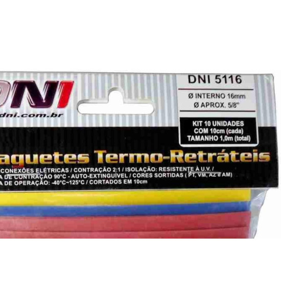 Espaguete Termo Retratil Dni 16Mm Com 10Pecas 5116