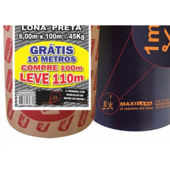 Lona Plastica Maxilona Preta Reciclada 6X100M+10M 45Kg 1.01.0018