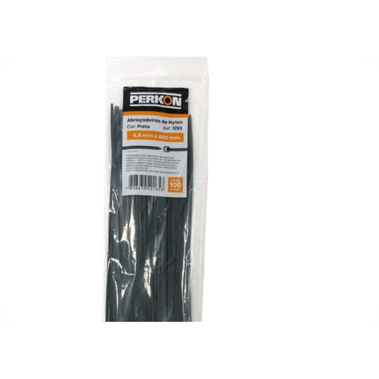 Abracadeira Nylon Perkon Preta 4,8X400 100 Pecas 1293