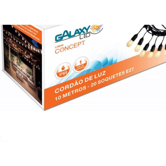 Cordao De Luz Para Decoracao Galaxy 20 Soquetes E-27 10M Ip65 3732