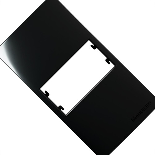 Placa Para Condulete Margirius Sleek 3/4 Preta (1Modulo Horizontal) Com Suporte 21880