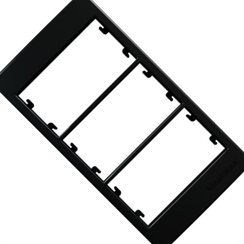 Placa Para Condulete Margirius Sleek 3/4 Preta (3Modulo Horizontal) Com Suporte 21881