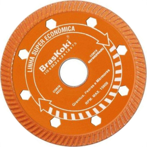 Disco Diamantado Braskoki 110Mm Turbo Jet Laranja Seco Agua 