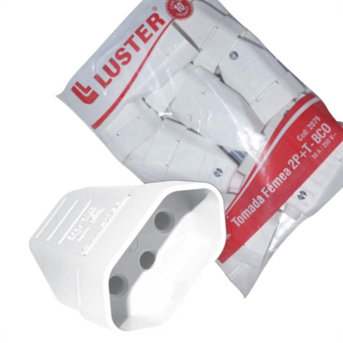 Pino Femea Luster 2 Polos+Terra 10A. Branco 2079 - Kit C/10 Pecas