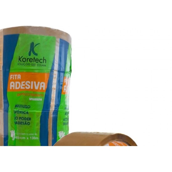 Fita Adesiva Embalagem Koretec Marrom 48Mm X 100M . / Kit C/ 5 Peças