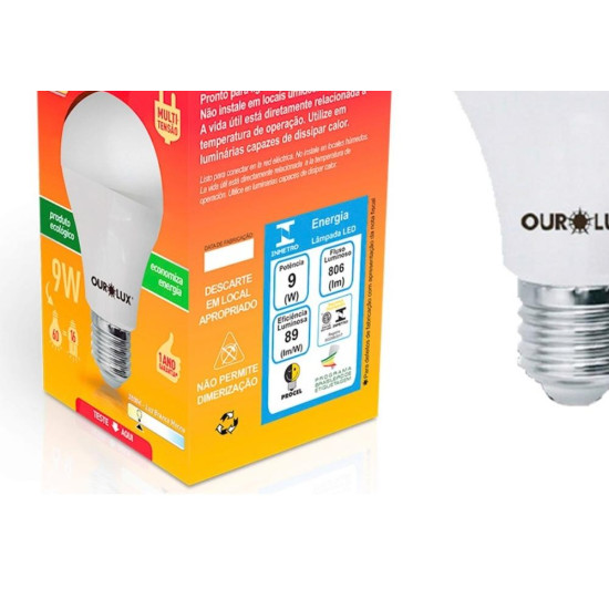 Lampada Led Bulbo Ourolux A60 - 9W. 3000K.