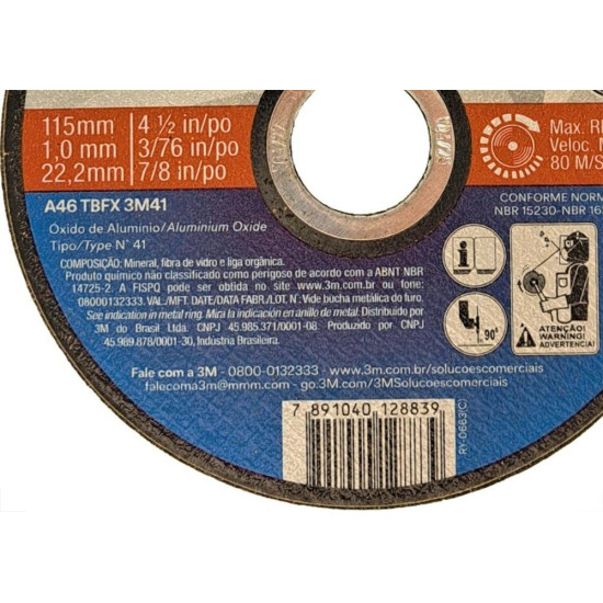 Disco Aco Inox 3M - 4.1/2''X3/75''X7/8'' I-Plus - Fino 1,0Mm