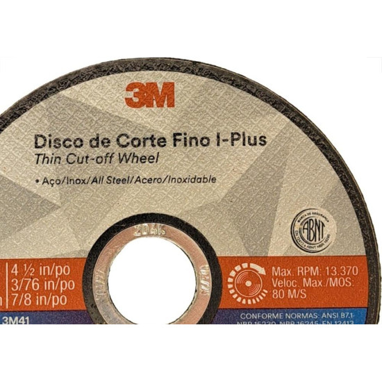 Disco Aco Inox 3M - 4.1/2''X3/75''X7/8'' I-Plus - Fino 1,0Mm