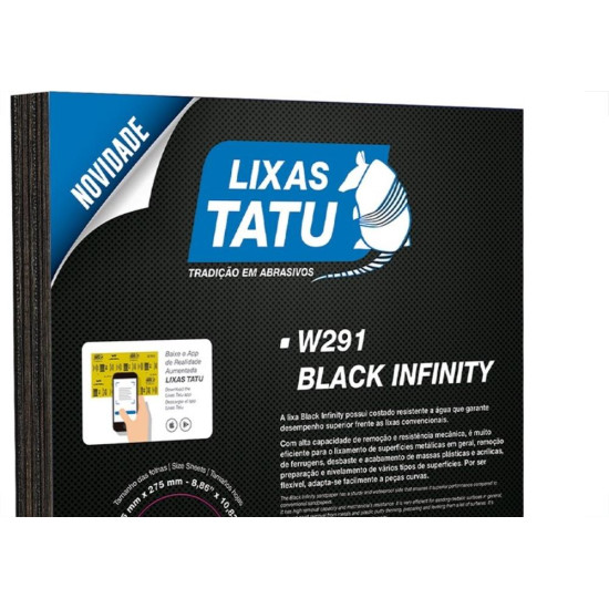 Lixa Black Infinity Tatu 36 Agua/Ferro/Massa - Kit C/25 Folhas