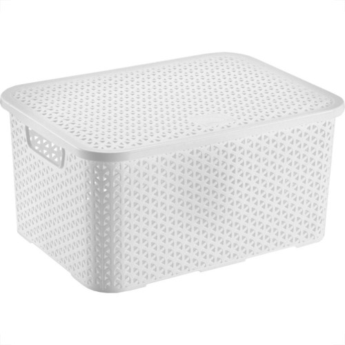 Caixa Organizadora Arthi Branca Mosaico Com Tampa 32,5Cm X 22,5Cm X 15Cm - 8,5L - 5031