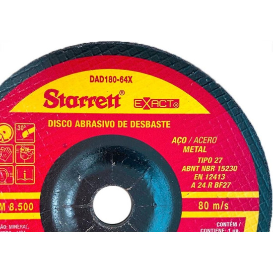 Disco Desbaste Starrett - 7''X1/4''X7/8'' - Dad180-64X - Kit C/6 Pecas