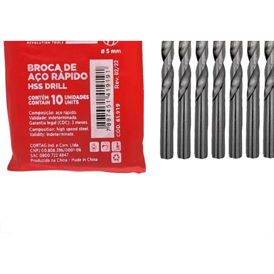 Broca Aco Rapido Cortag 5,0Mm - 61919 - Kit C/10 Pecas