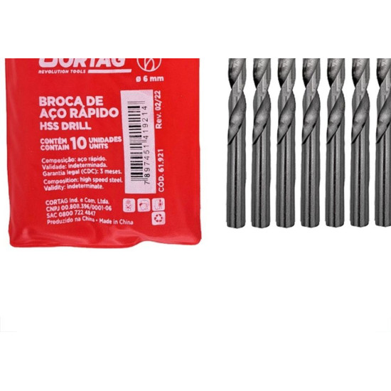 Broca Aco Rapido Cortag 6,0Mm - 61921 - Kit C/10 Pecas