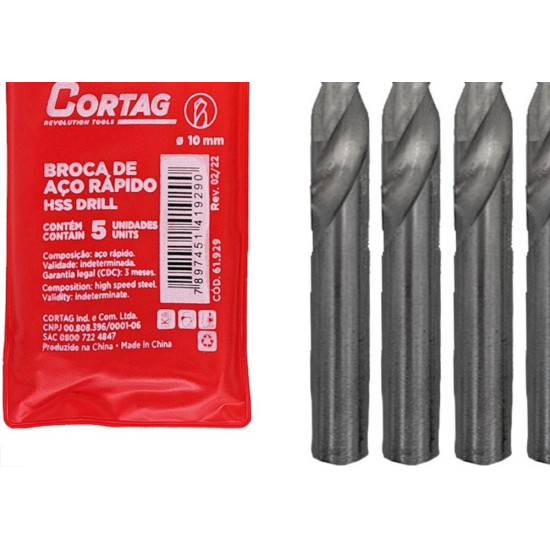 Broca Aco Rapido Cortag 10,0Mm - 61929 - Kit C/5 Pecas