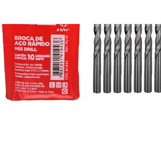 Broca Aco Rapido Cortag   9/64'' - 61943 - Kit C/10 Pecas