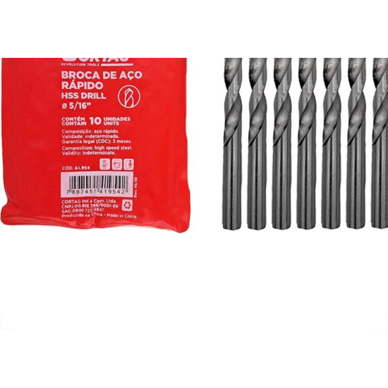 Broca Aco Rapido Cortag   5/16'' - 61954 - Kit C/10 Pecas