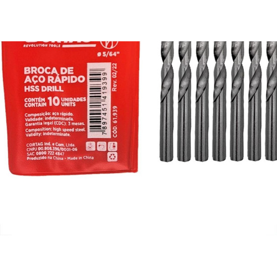 Broca Aco Rapido Cortag 5/64'' - 61939 - Kit C/10 Pecas