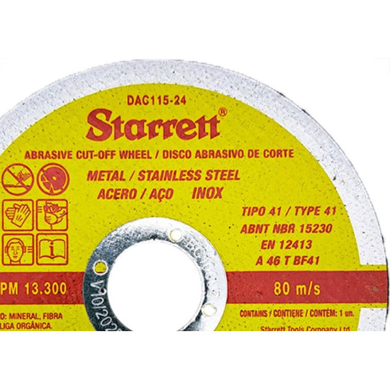 Disco Corte Ferro Starrett 4.1/2''X1/16''X7/8'' - Kit C/12 Pecas