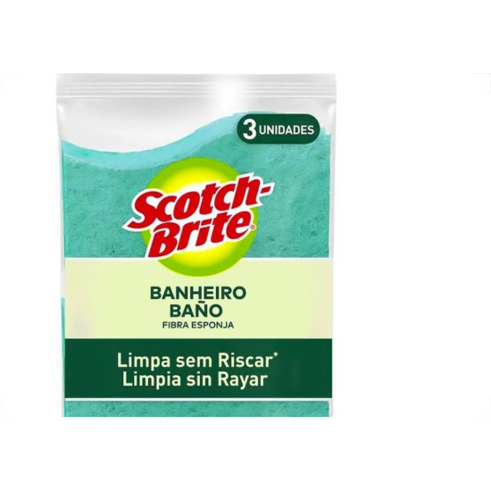 Esponja Scotch Brite Dupla Face Nao Risca Banheiro Azul Com 3 Pecas