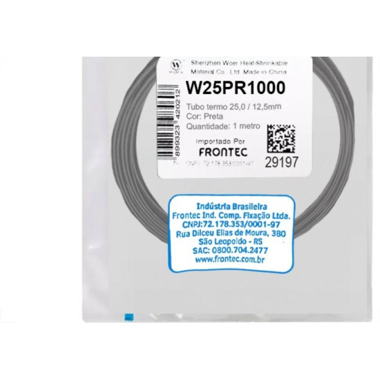 Tubo Termocontratil 25Mm / 12,5Mm Preto Pacote Com 1 Metro - W25Pr1000