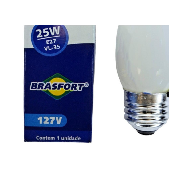 Lampada Vela Lisa Brasfort 25Wx127V. Leitosa - Kit C/10 Pecas