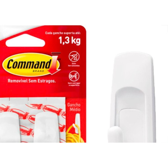 Gancho 3M Command Medio Uso Geral 1,3Kg. Branco Com 2 Pecas