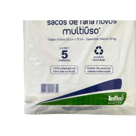 Saco De Rafia Novo Ecosak 50Cm X 75Cm - 50Kg - Pacote Com 5 Pecas Branco